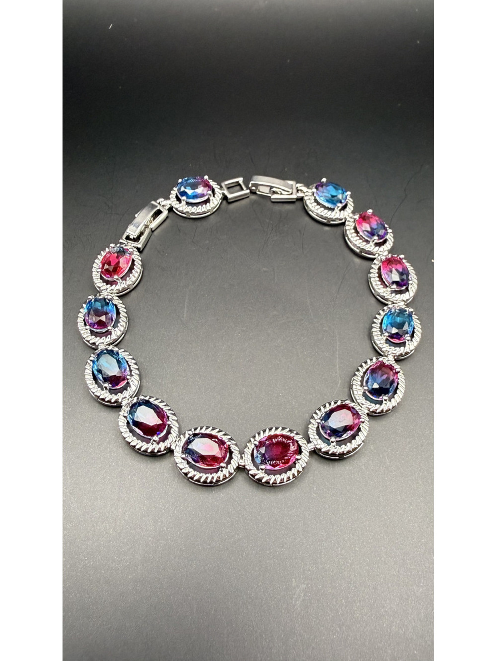 candy+clover elite pink blue gradient halo 14k white gold plated bracelet